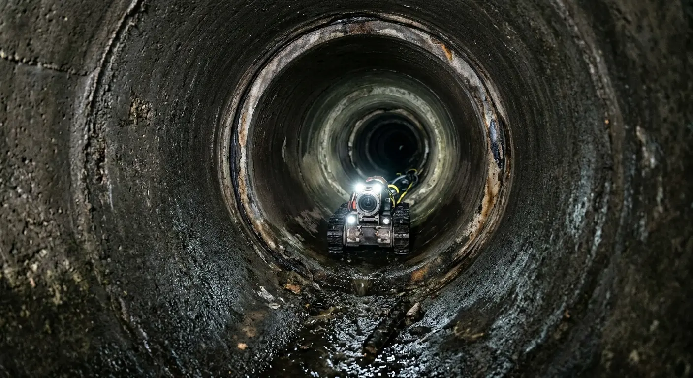 Robotic sewer camera inspecting pipe interior for Sewer Line Cleaning in Winnetka